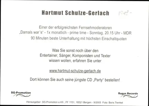 Ak Sänger Hartmut Schulze-Gerlach, Portrait, Autogramm