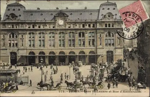 Ak Paris VIII, Gare Saint Lazare, Rue d'Amsterdam