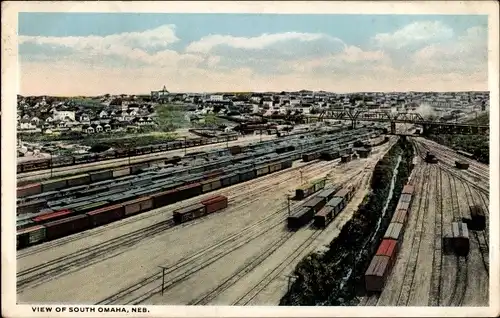 Ak Omaha Nebraska USA, Panorama, Bahnhof, Güterzüge