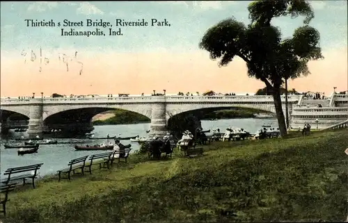 Ak Indianapolis Indiana USA, Riverside Park, 30th Street Bridge
