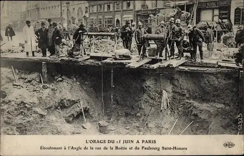 Ak Paris VIII., Sturm vom 15. Juni, Erdrutsch, Rue de la Boetie, Faubourg Saint Honore