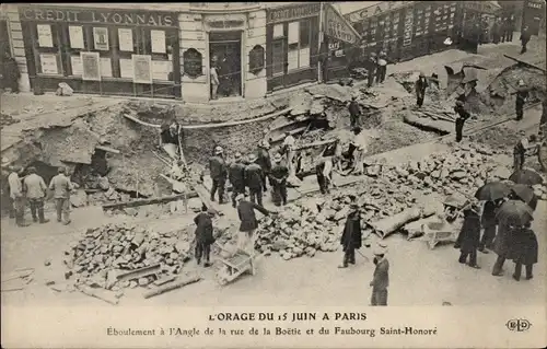 Ak Paris VIII., Sturm vom 15. Juni, Erdrutsch, Rue de la Boetie, Faubourg Saint Honore