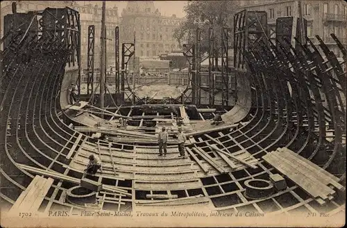 Ak Paris VI, Metro im Bau, Place Saint Michel, U-Bahn