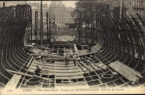 Ak Paris VI, Metro im Bau, Place Saint Michel, U-Bahn