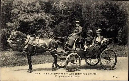 Ak Paris, Kutscherin, Kutsche, Promenade