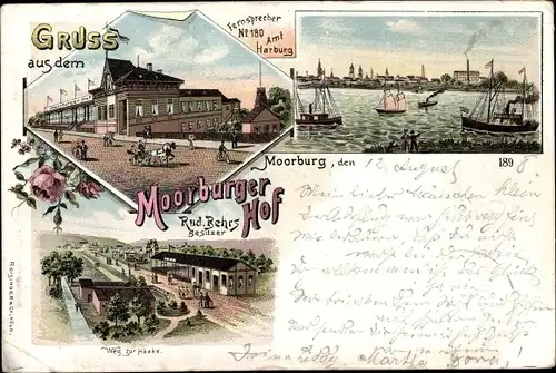 Litho Hamburg Harburg Moorburg, Moorburger Hof, Segelpartie, Weg zur Haake