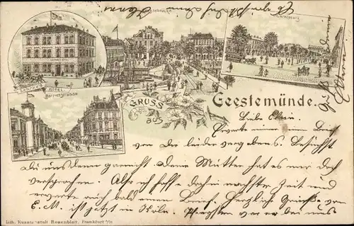 Vorläufer Litho Geestemünde Bremerhaven, Marktplatz, Hotel, Brücke, 1895