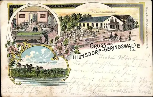 Litho Hilmsdorf Geringswalde Sachsen, Gasthaus Zu den deutschen Eichen, Billard, Innenansicht