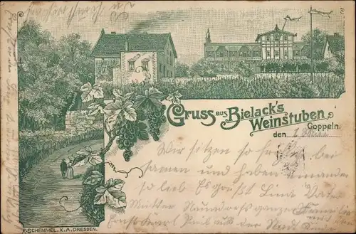 Litho Goppeln Bannewitz im Osterzegebirge, Bielack's Weinstuben