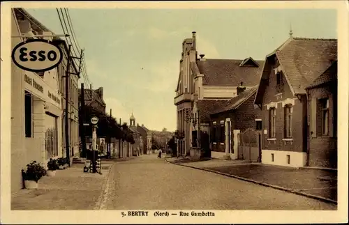 Ak Bertry Nord, Rue Gambetta, Esso