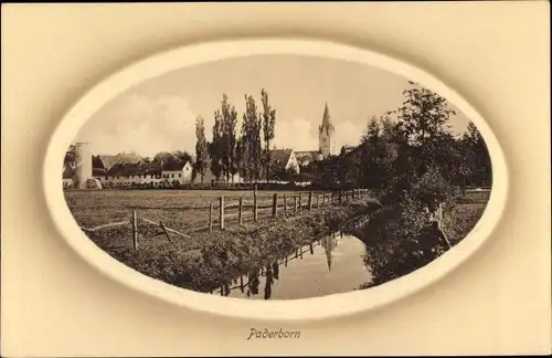 Passepartout Ak Paderborn in Westfalen, Teilansicht, Kirche