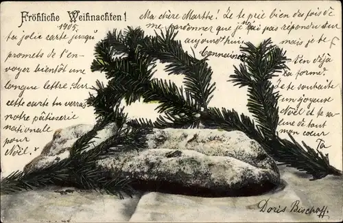 Ak Glückwunsch Weihnachten, Stollen und Tannenzweige