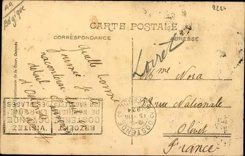 Ak Oostende Ostende Westflandern, Frau am Strand, Badeanzug