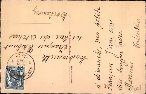 Künstler Ak Gil, Mädchen winkt zum Abschied einem Segelschiff hinterher