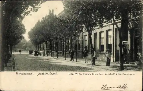 Ak Groningen Niederlande, Stationstraat