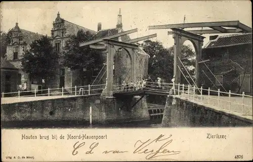 Ak Zierikzee Zeeland, Tor zum Nordhafen, Brücke