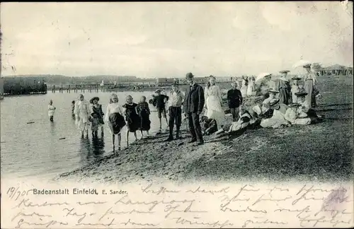 Ak Einfeld Neumünster in Holstein, Badeanstalt, Uferpartie