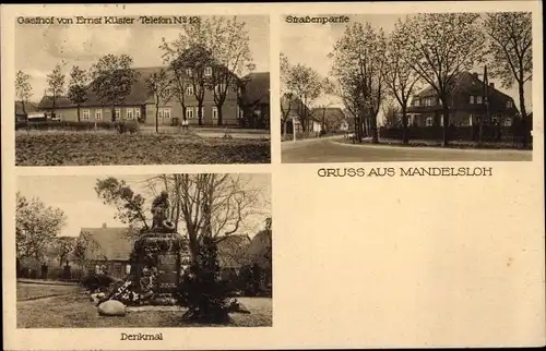 Ak Mandelsloh Neustadt am Rübenberge, Gasthof, Denkmal, Straßenpartie