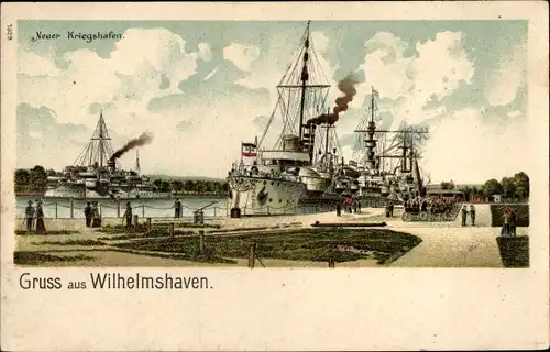 Litho Wilhelmshaven an der Nordsee, Deutsche Kriegsschiffe, Kriegshafen