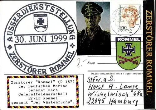 Ak Deutsches Kriegsschiff, Zerstörer Rommel D 187, Außerdiensstellung 1999, Bundesmarine