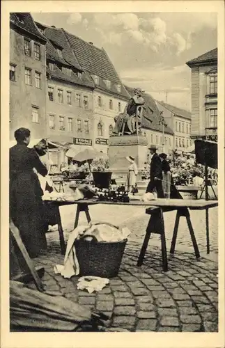 Ak Zwickau in Sachsen, Marktstand, Schumanndenkmal