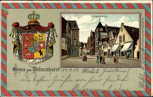 Präge Wappen Passepartout Litho Delmenhorst in Oldenburg, Langestraße