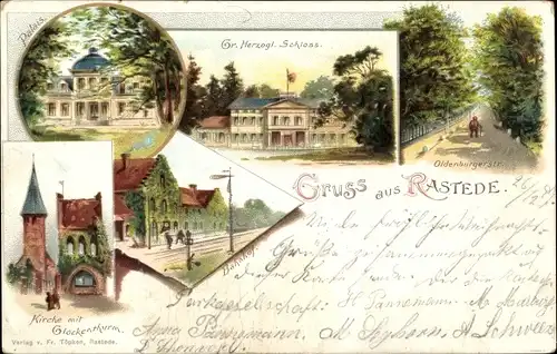 Litho Rastede in Oldenburg, Großherzogliches Schloss, Oldenburger Straße, Bahnhof, Kirche, Palais