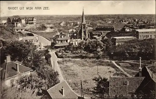 Ak Wijk aan Zee Beverwijk Nordholland Niederlande, Panorama, Kirche