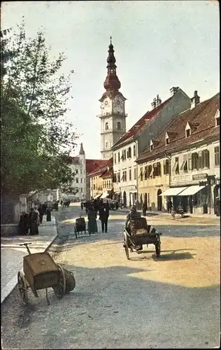 Ak Klagenfurt am Wörthersee Kärnten, Straßenpartie, Handkarren