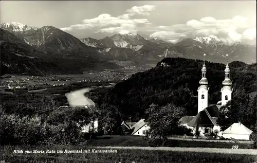 Ak Maria Rain in Kärnten, Panorama, Kirche, Rosental, Karawanken
