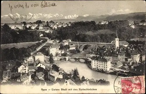 Ak Bern Stadt Schweiz, Untere Stadt mit den Nydeckbrücken