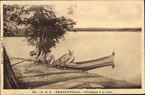 Ak Brazzaville Französisch-Kongo, Fischer am Ufer