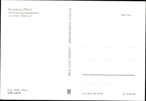 Ak Ronneburg in Thüringen, HO Wismut Speisegaststätte und Hotel Glück auf