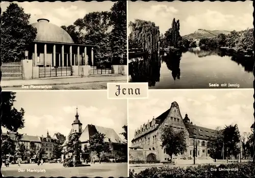 Ak Jena in Thüringen, Das Planetarium, Saale mit Jenzig, Der Marktplatz, Die Universität