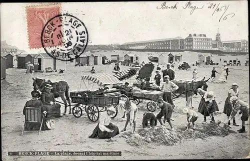 Ak Berck Plage Pas de Calais, der Strand, vor dem Seekrankenhaus