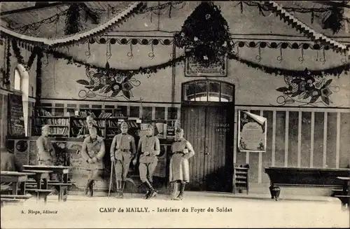 Ak Mailly le Camp Aube, Camp de Mailly, Innenraum des Soldatenheims