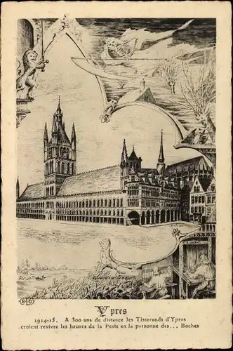 Künstler Ak Ypern Ypern Westflandern, Tuchhallen