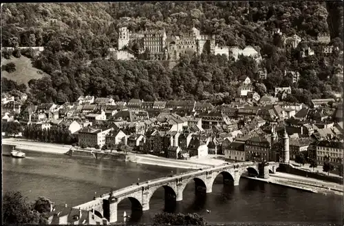 Ak Heidelberg am Neckar, Panorama mit Neckarbrücke vom Philosophenweg