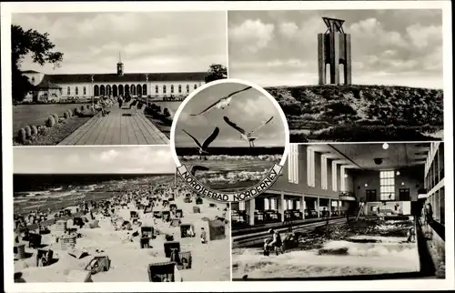 Ak Nordseebad Norderney, Möwen, Schwimmhalle, Strand