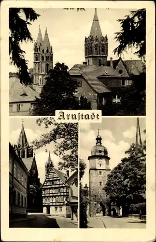 Ak Arnstadt in Thüringen, Kirche, Fachwerkhaus, Tor