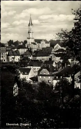 Ak Eibenstock im Erzgebirge Sachsen, Blick über die Dächer auf Kirche