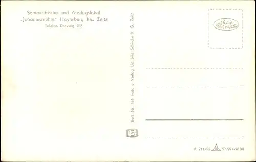 Ak Haynsburg Wetterzeube im Burgenlandkreis, Johannismühle am Zeitzer Forst