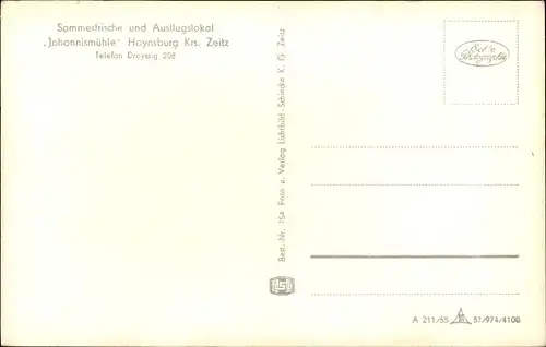 Ak Haynsburg Wetterzeube im Burgenlandkreis, Johannismühle am Zeitzer Forst