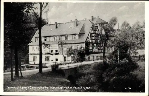 Ak Warmbad Wolkenstein im Erzgebirge, Gasthof Hüttenmühle, Fachwerkhaus