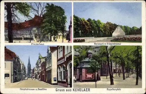Ak Kevelaer am Niederrhein, Priesterhaus, Marienpark, Kriegerehrenmal, Kapellenplatz, Basilika