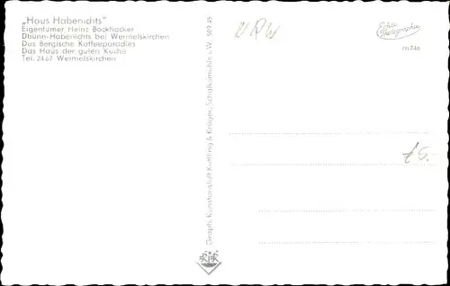 Ak Dhünn Habenichts Wermelskirchen, Gasthof Habenichts