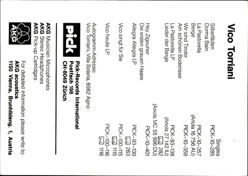 Ak Sänger Vico Torriani, Portrait mit Mikrofon, Autogramm