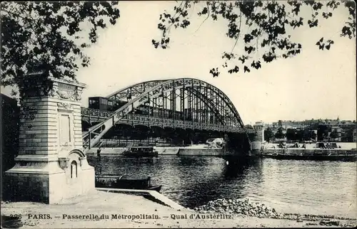 Ak Paris XVI Passy, Metropolitan Footbridge, Quai d&#39;Austerlitz