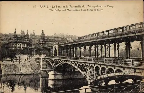 Ak Paris XVI Passy, Brücke, Metropolitan Footbridge