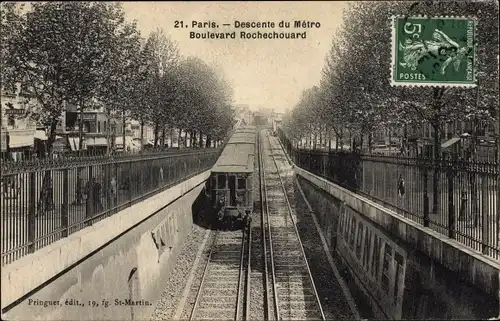 Ak Paris IX, Boulevard Rochechouart, U-Bahn-Abfahrt